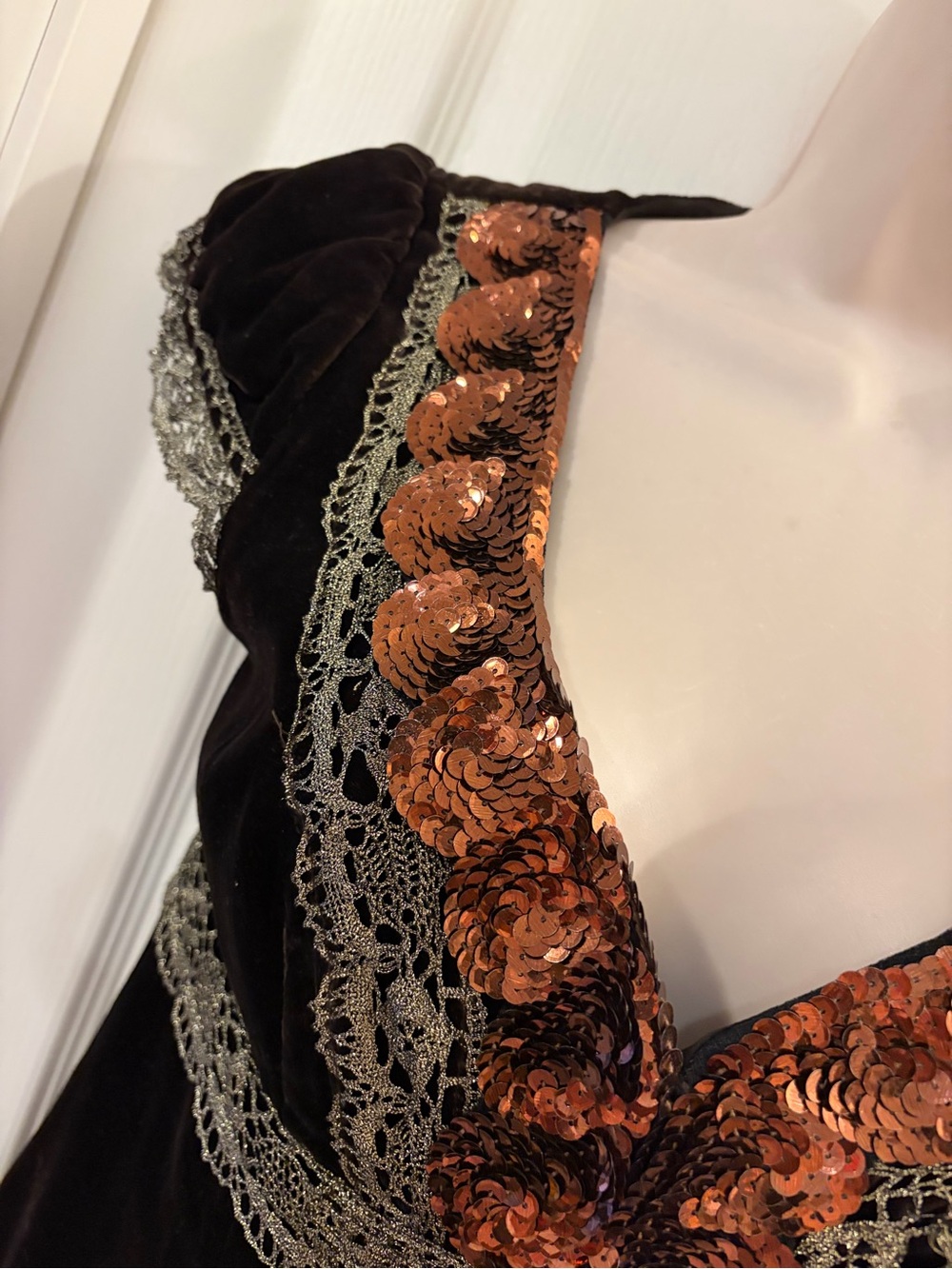 Nanette Lepore Brown Velvet Top with Copper Sequin V-Neck - Picture 9 of 12